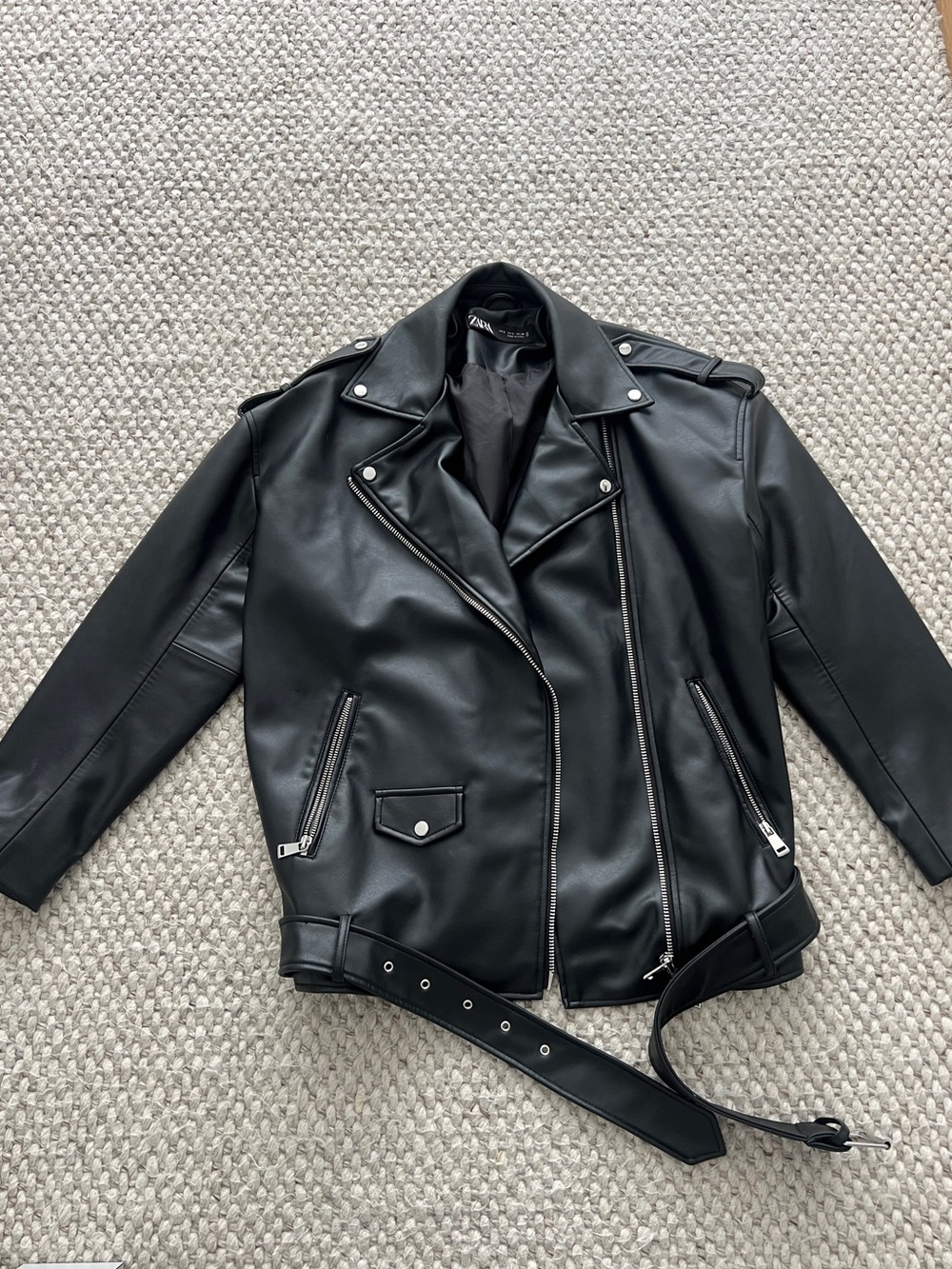 Women’s Black Faux Leather Biker Jacket - Zara